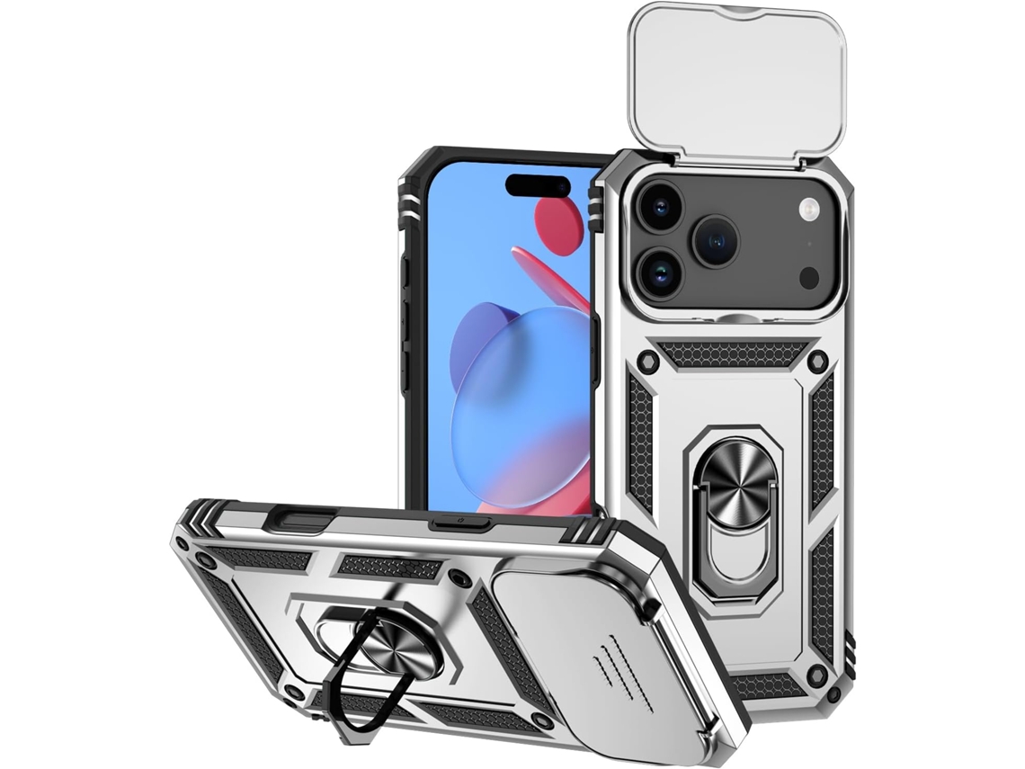 Capa magnética preta AEUZWR compatível com iPhone 17 Pro, com protetor de câmera e suporte integrado, resistente a impactos.