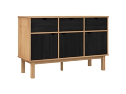 Conjunto 1 Aparador Para Sala De Estar Vidaxl Preto Madeira De Pinho Maciça (114 X 43 X 73,5 Cm)