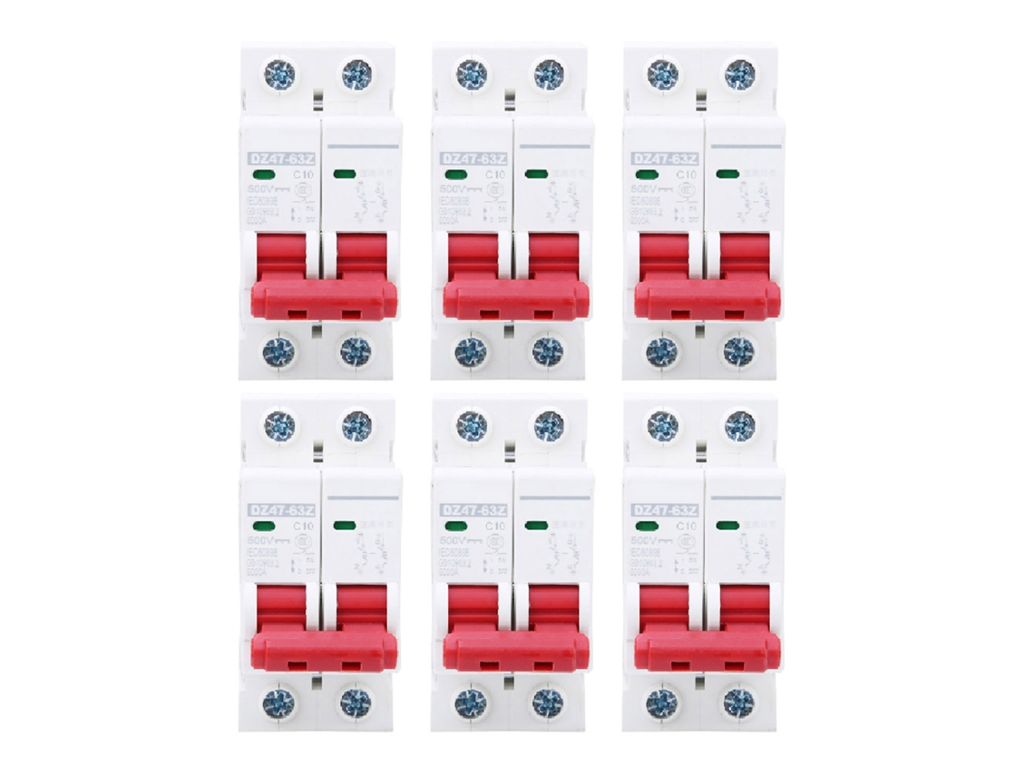6 Peças Interruptor Mcb Dz47-63z Dc500v 2p Interruptor De Ar Protector Contra Sobrecarga 10a