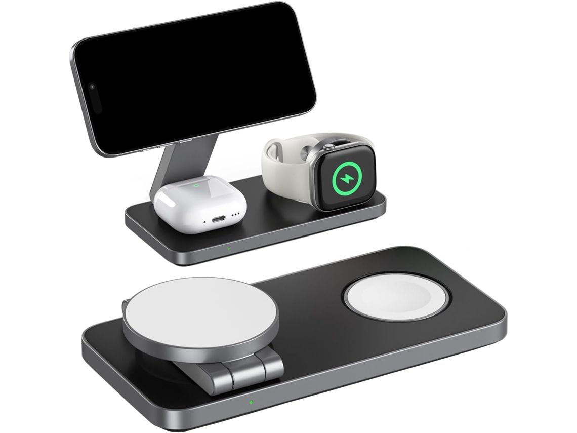 Estação de Carga Indutiva 3 em 1 Magsafe Preto e Branco YANYXR