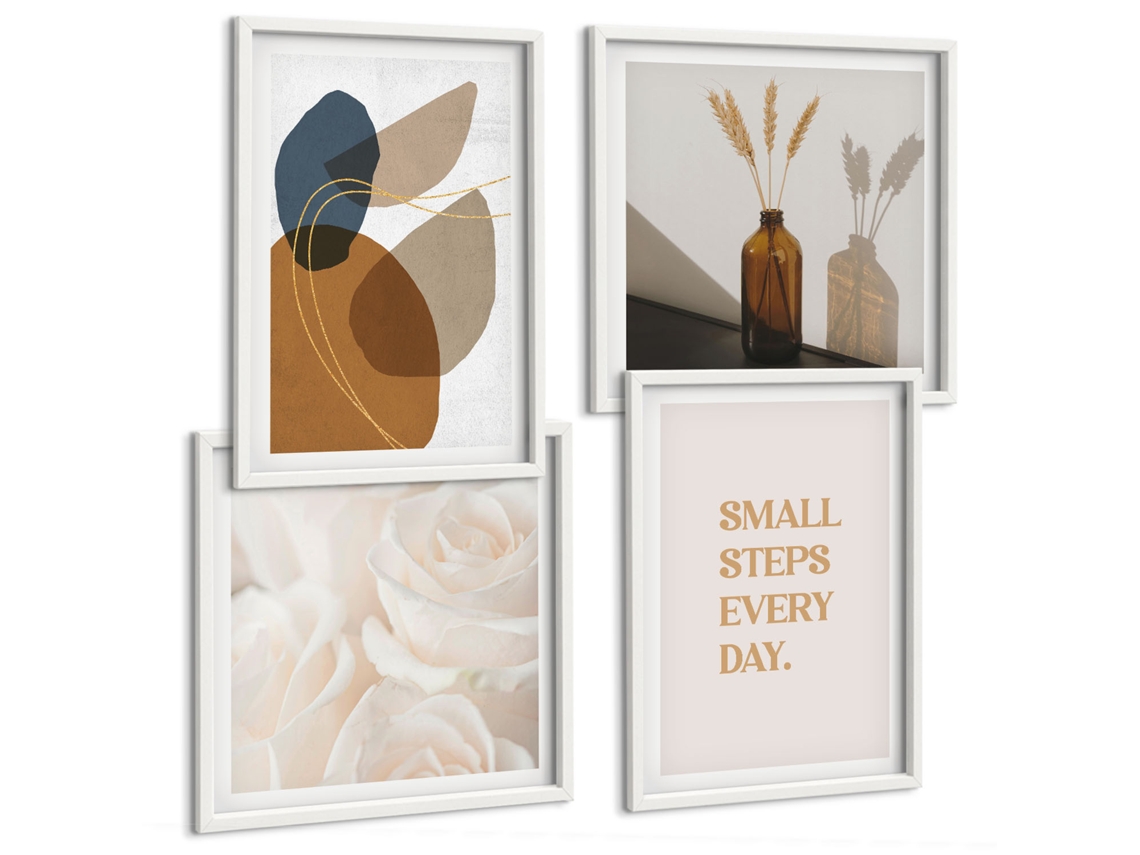 Quadros Decorativos Para Parede Formas Abstratas, Conjunto Moldura Branca Fotos Para O Escritório Espelharte (conjunto De 4 Imagens)