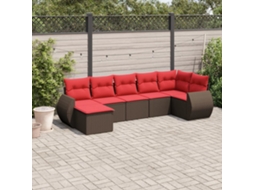 Vidaxl Conjunto De Sofá De Jardim Com 7 Peças E Almofadas Em Rattan Sintético Marrom