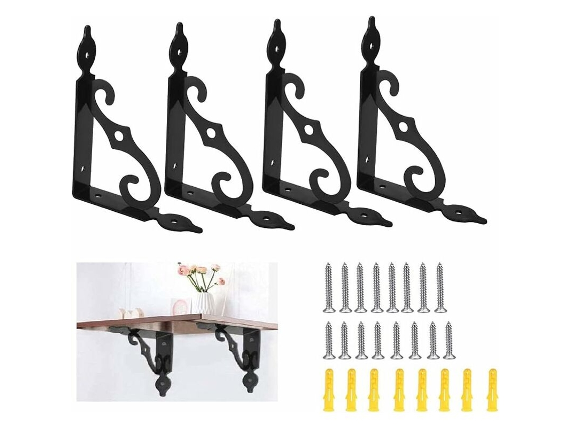 Suporte Triangular Para Prateleira, 4 Peças, Ferro, Para Parede, 140 X 110 Mm, Preto