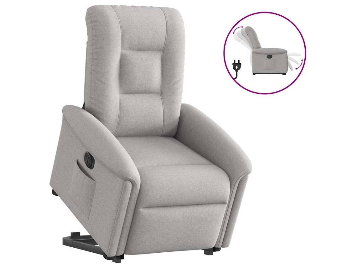 Vidaxl Poltrona Reclinável Elevatória Elétrica Tecido Cinzento-nublado