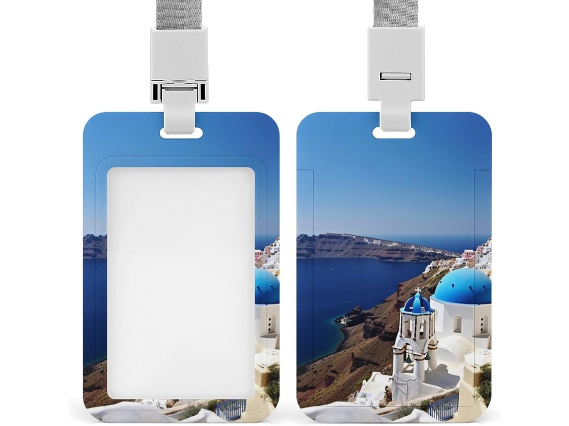 Santorini Porta Crachá, Design Da Ilha Grega, Impressão Marítima, Plástico Resistente, Cartões de Identificação