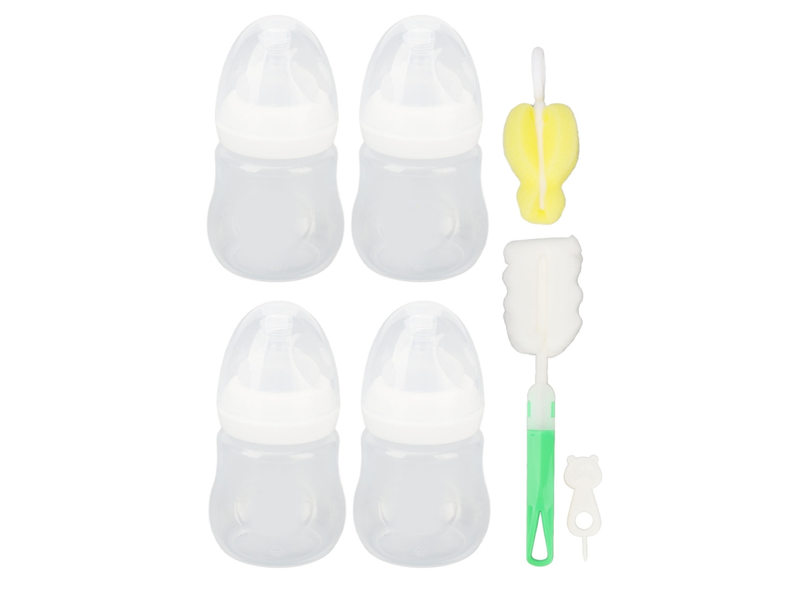 Infant Bottle Set Soft Wide Neck Dual Scale Newborn Feed Nipple White