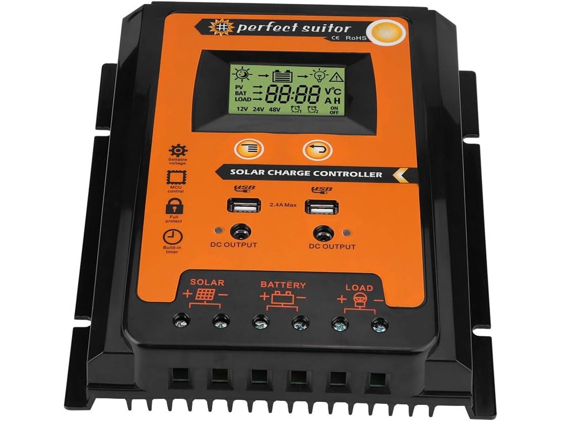 Controlador De Carga Solar Mppt Regulador De Painel Solar Com Display Lcd Com Bateria De Painel Solar Usb Duplo 12v/24v Display Lcd Zeuxo (70a)