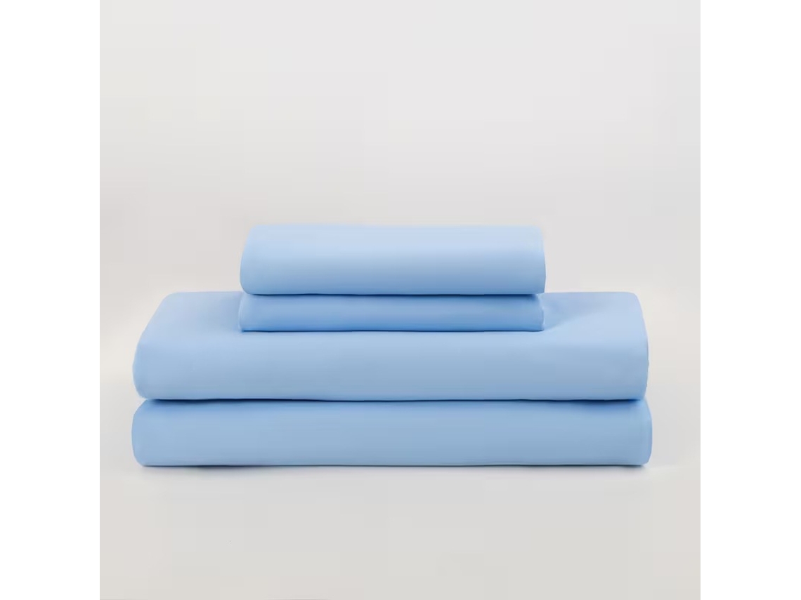 Conjunto Lençóis 4 Peças Lençol De Baixo 140x200x26cm Lençol De Cima 206x240cm 2 Fronhas 75x50cm Poliéster Azul Hexinyigjly