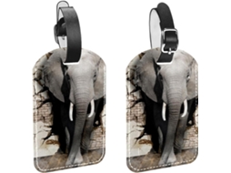 Conjunto De 2 Etiquetas Bagagem Em Imitação Couro Com Estampa Elefante Saindo Da Parede