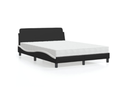 Cama Com Colchão 140x200 Cm Couro Artificial Preto E Branco