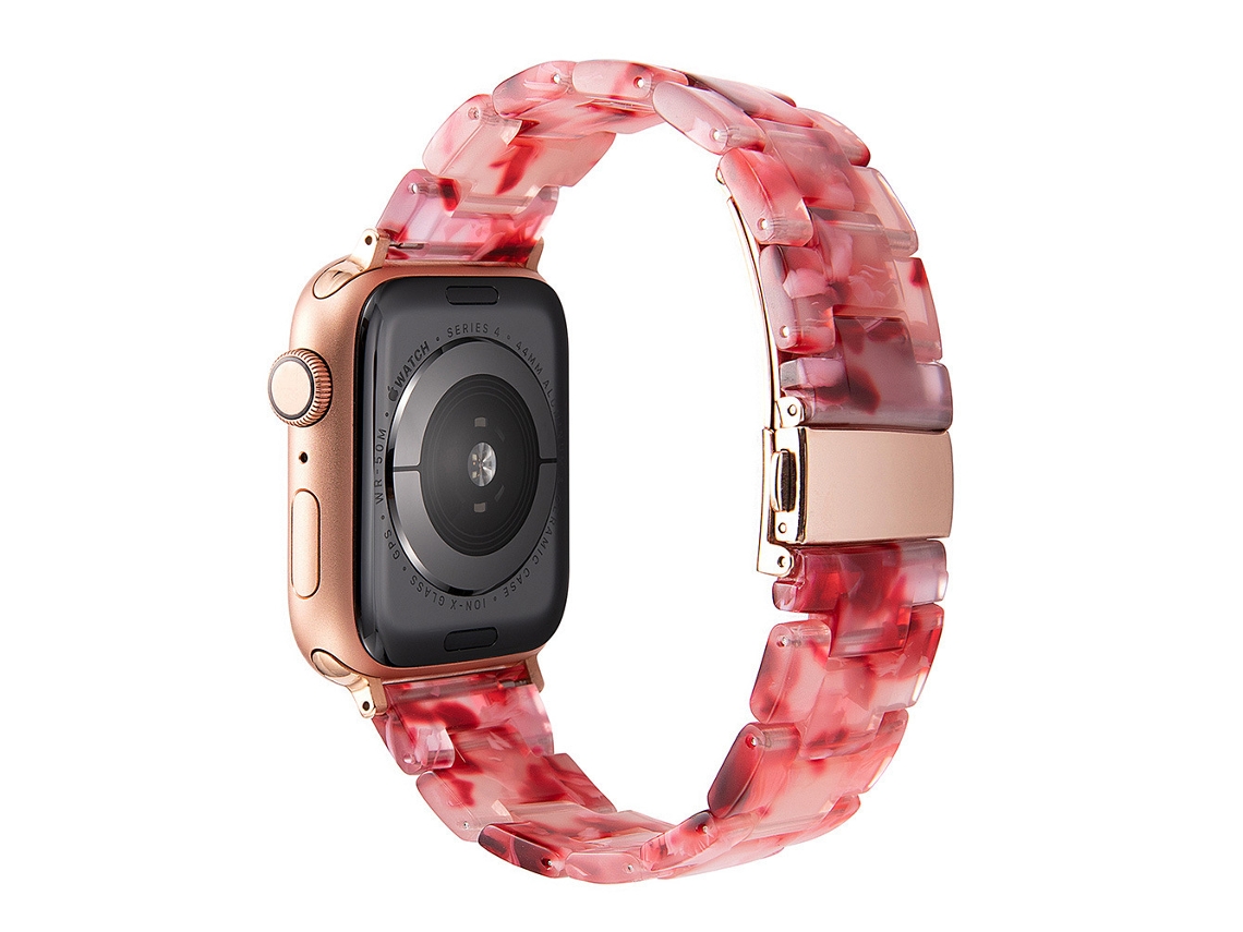 Pulseira De Resina Com Design Transparente Em Cerâmica Para Apple Watch 10e Samsung Galaxy 7, Vermelho Pêssego, 22mm