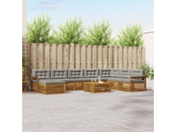 Vidaxl Conjunto De Sofás Para Exterior 9 Unid. Cinza Natural E Claro