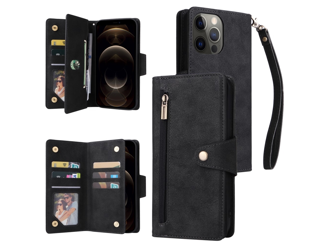 Capa Rebites Para Iphone 12 Pro Max Pele Sintética Preto