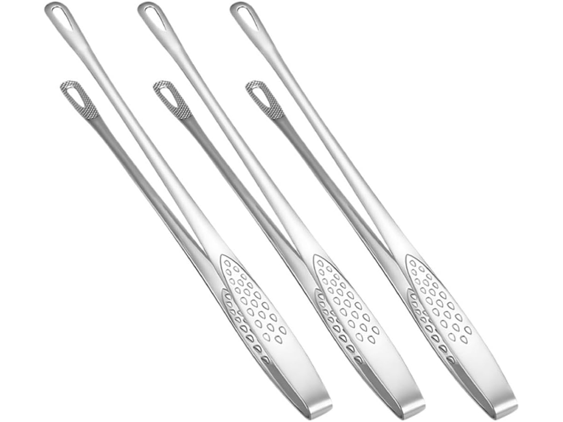 Conjunto De 3 Pinças Para Churrasco Em Aço Inoxidável Prateado Com Cabo Confortável E Antiderrapante, Ideais Para