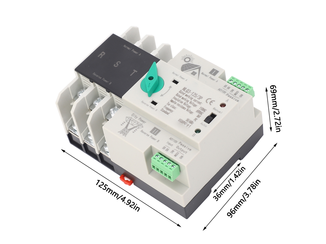 Interruptor De Transferência Automática Dual Power Inversor Pv 3p 110vac 63a Eficiente Com Timer