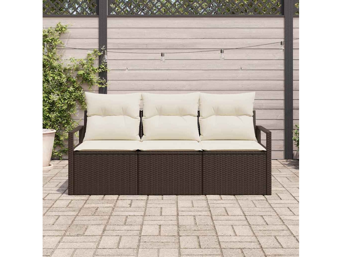 Vidaxl Conjunto De Sofás 3 Unid. Castanho Vime Pe