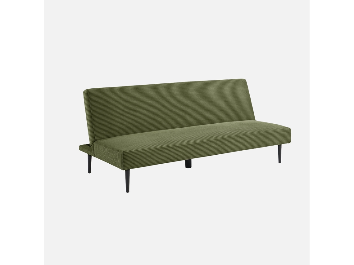 Sofá Conversível Em Veludo Cotelê, Com Estrutura De Metal, 3 Lugares, Verde Caqui Sweeek