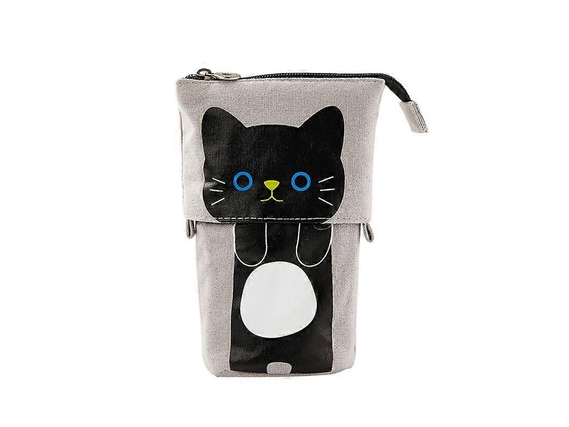 Estojo para Lápis, Portátil, com Suporte, Lona, Cinza, Gato, Desenho Animado, Escolar, Escritório AQUAFORGE