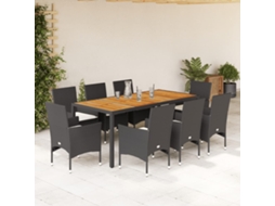 Vidaxl 9 Pcs Conjunto Jantar Jardim C/ Almofadões Vime Pe/acácia Preto