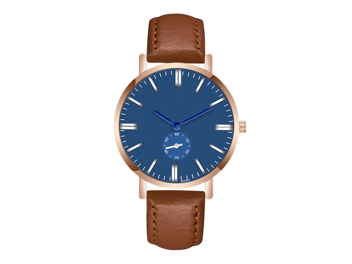 Reloj De Pulsera Para Hombre De Cuarzo Con Correa De Cuero Pu Moda Dial Redondo (café Claro)