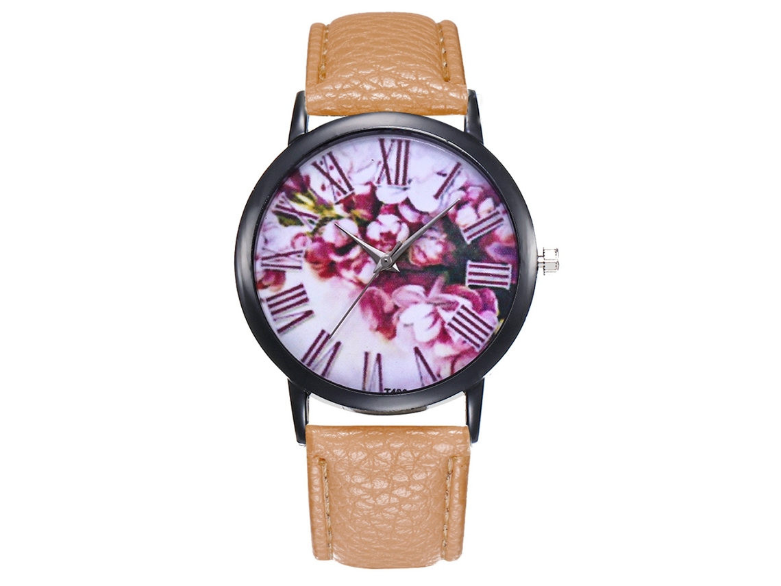 Relógio Analógico Feminino de Pulseira de Couro Pu Fina com Movimento de Quartzo (bege)