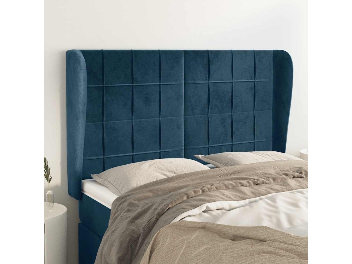 Vidaxl Cabeceira Cama C/ Abas Veludo 147x23x118/128 Cm Azul-escuro