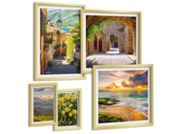 Composição De Quadros Na Parede Areia De Verão, Vistas Para O Mar Moldura Prateada Quadros Para O Escritório Espelharte (conjunto De 5 Imagens)