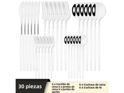 Conjunto de Talheres de Aço Inoxidável com 30 Peças: Faca, Garfo, Colher, Talheres e Utensílios de Prata. MDUG (prateado)