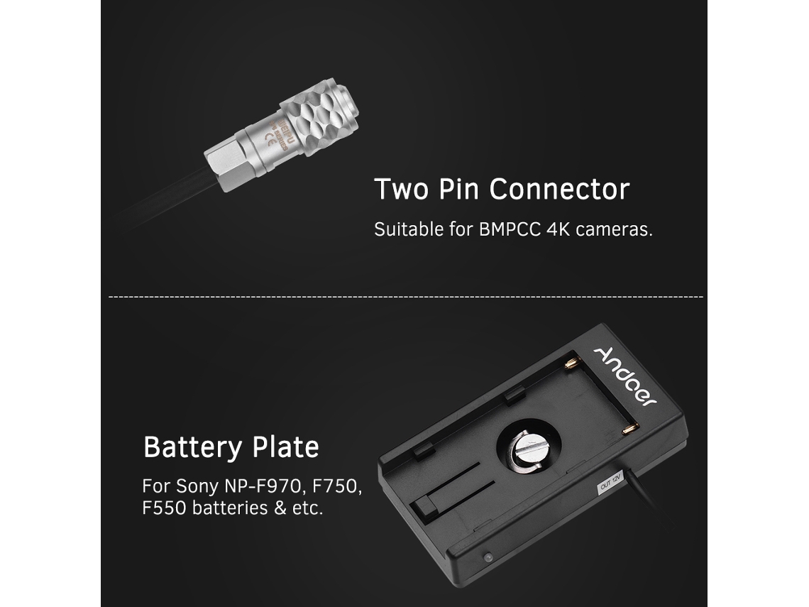 Placa adaptadora de bateria 2026 para Blackmagic BMPCC 4K, compatível com Sony NP-F970, F750 e F550.