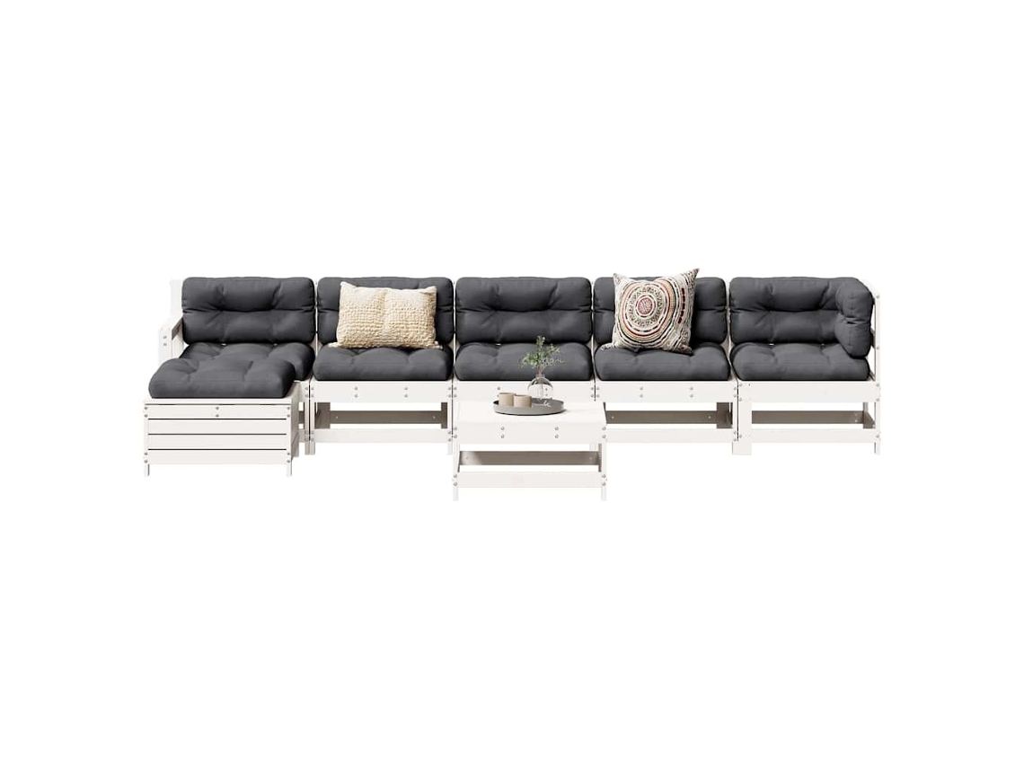 Vidaxl 7 Pcs Conjunto Lounge De Jardim Pinho Maciço Branco