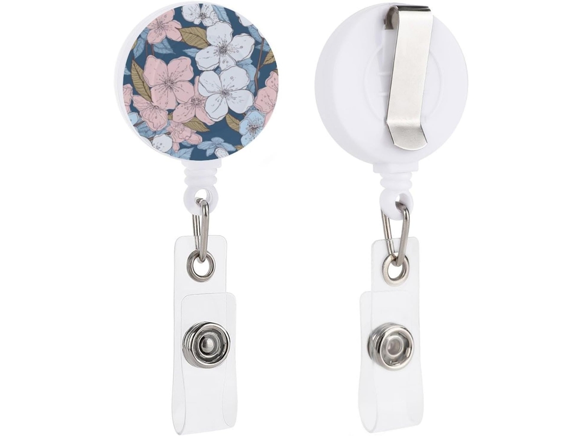Porta Crachá Com Clipe, Chaveiro Retrátil Crachás Com Estampa Floral Em Fundo Azul, Porta Crachá Charmoso E