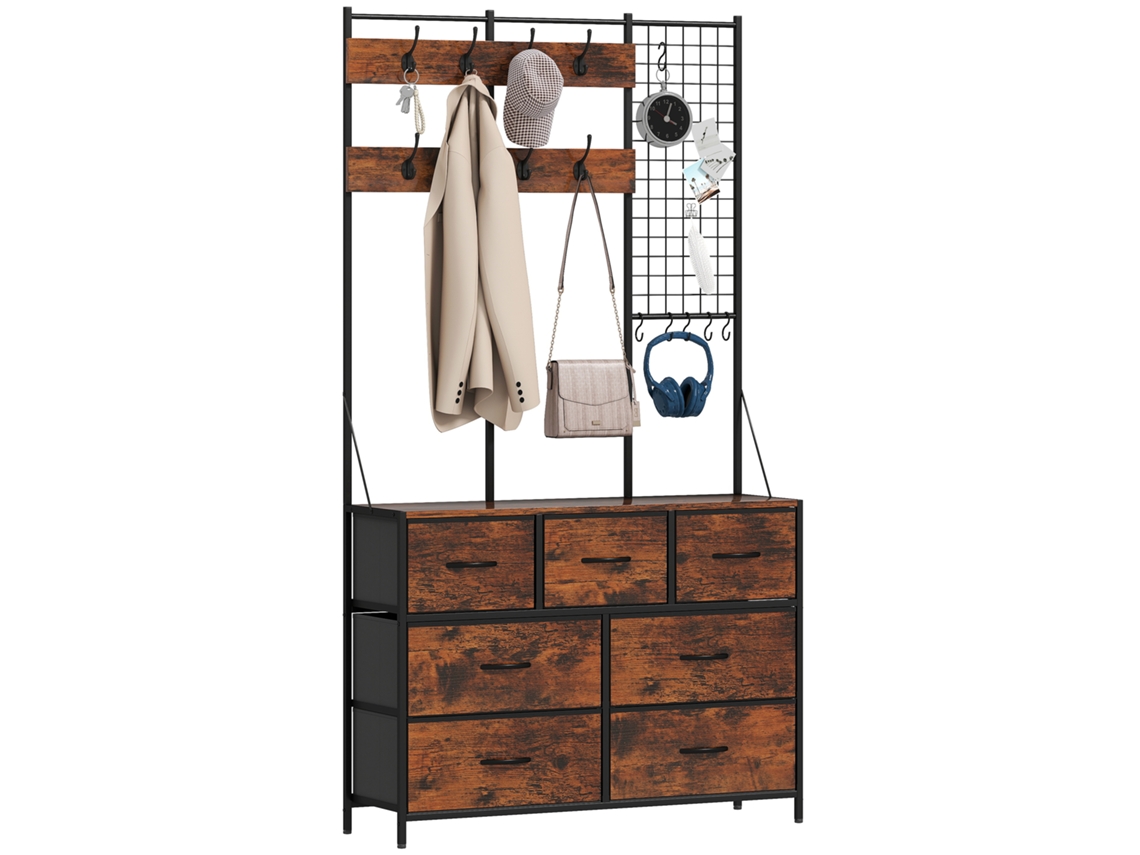Suporte Para Cabides Melamina De Madeira E Aço Cor Castanho Rústico 100x30x183 Cm Homcom