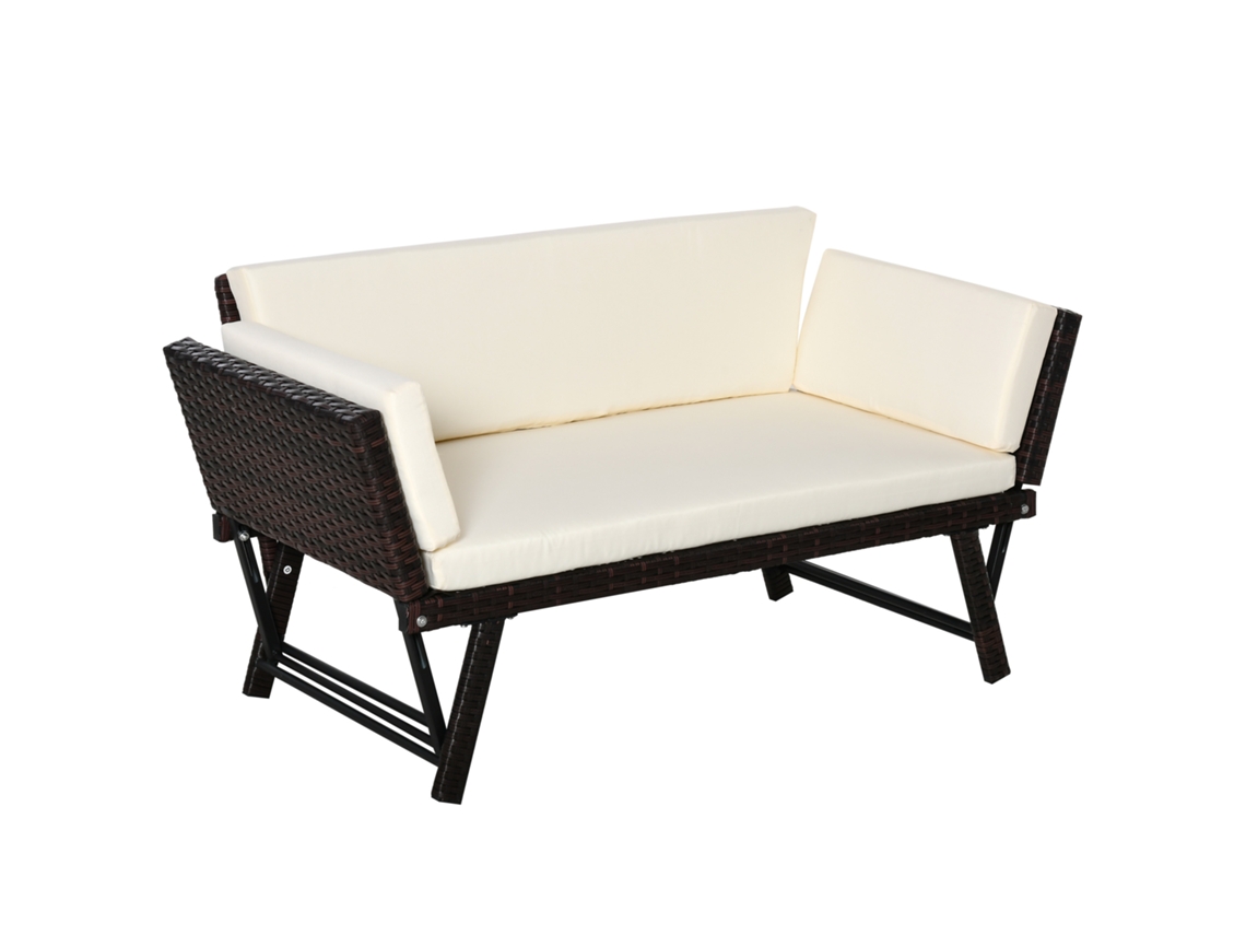 Sofá Jardim Dobrável 2 Lugares Polirratã Marrom 129x63x67cm VELTRIX