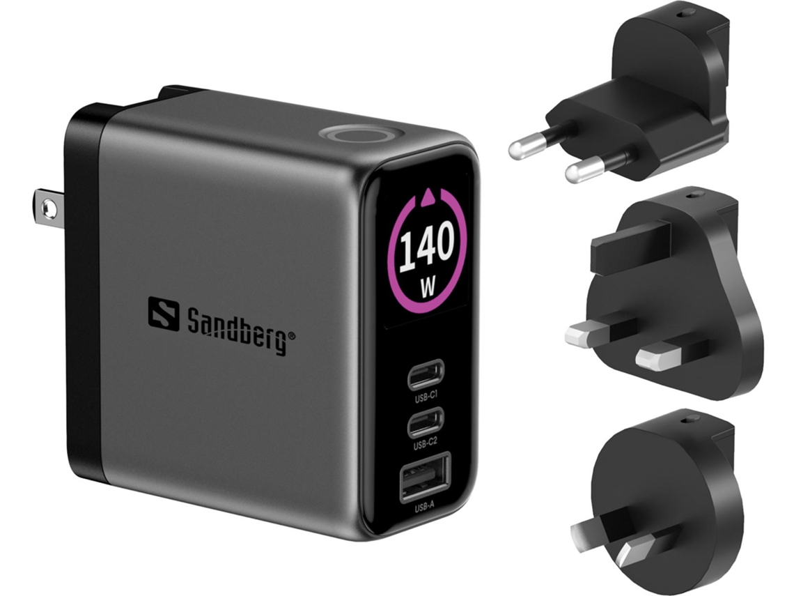 Carregador de Viagem SANDBERG PD140W Display (140W - 2 Usb-C e 1 USB-A)
