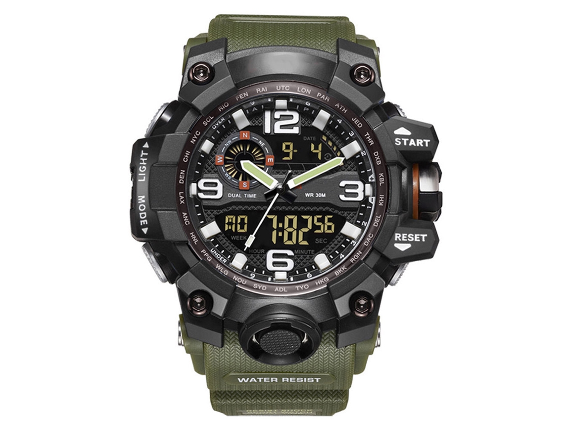 Relógio esportivo masculino com bisel digital luminoso e pulseira de plástico à prova d'água.