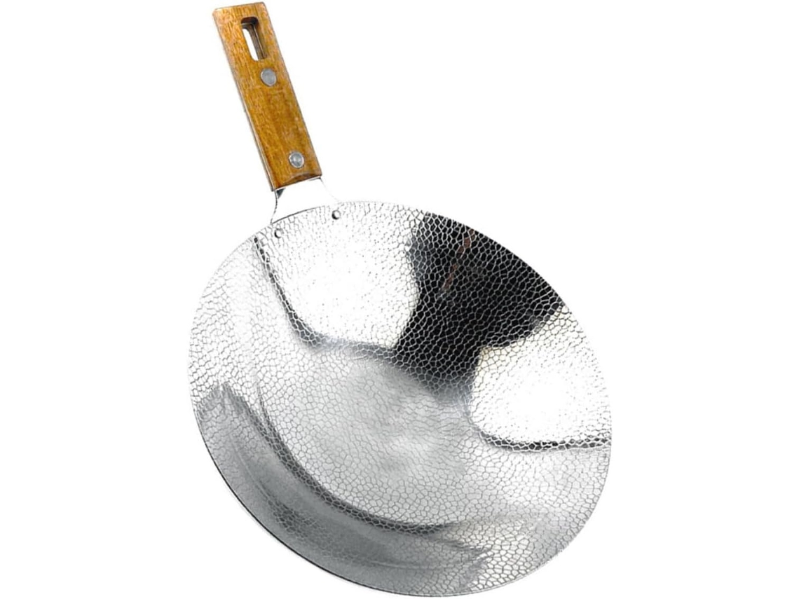 Wok de Aço Inoxidável com Cabo de Madeira, Frigideira de Fundo Grosso para Cozinhar em Casa e CHABERLU