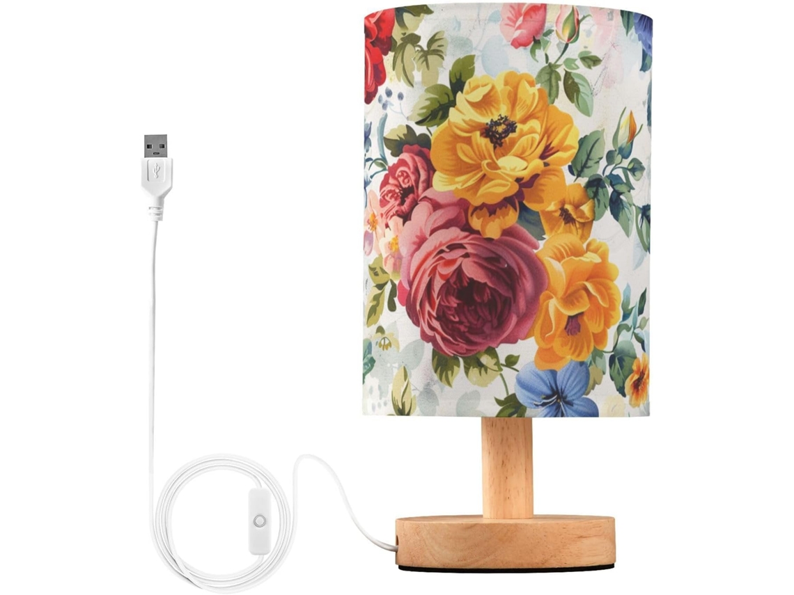 Lindos Abajures De Mesa Led Com Fundo Branco E Estampa Flores, Perfeitos Para Quartos De Estudantes Universitários