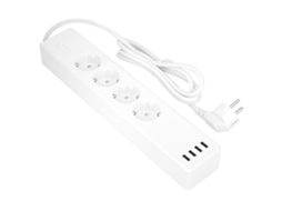 Tomada Inteligente Padrão EU, 4 Tomadas Controláveis e 4 Portas USB, Compatível com App Tuya para Controle Temporizado Individual Sem Fio