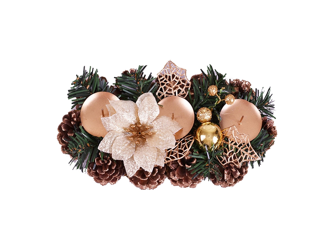 Porta velas de Natal com Poinsétia Centro de Mesa Decorativo Natalino | S/MARCA