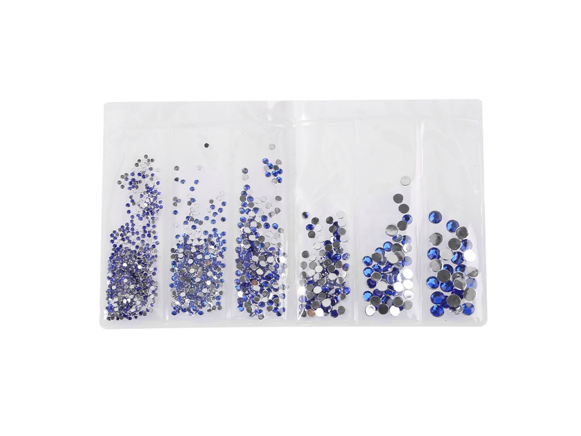 Strass de cristal AB com base plana em 6 tamanhos por pacote para decoração de unhas (azul escuro)