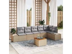 Vidaxl Conjunto De Sofá De Jardim 7 Unid. Bege Vime Pe