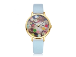 Reloj De Pareja De Cuero Pu Con Dial Redondo Y Patrón Cartoon Azul Cielo