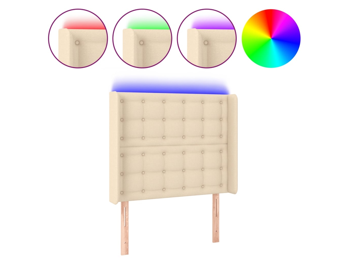 Led Headboard, Led Headboards Vidaxl Creme Tecido (93 X 16 X 118/128 Cm)