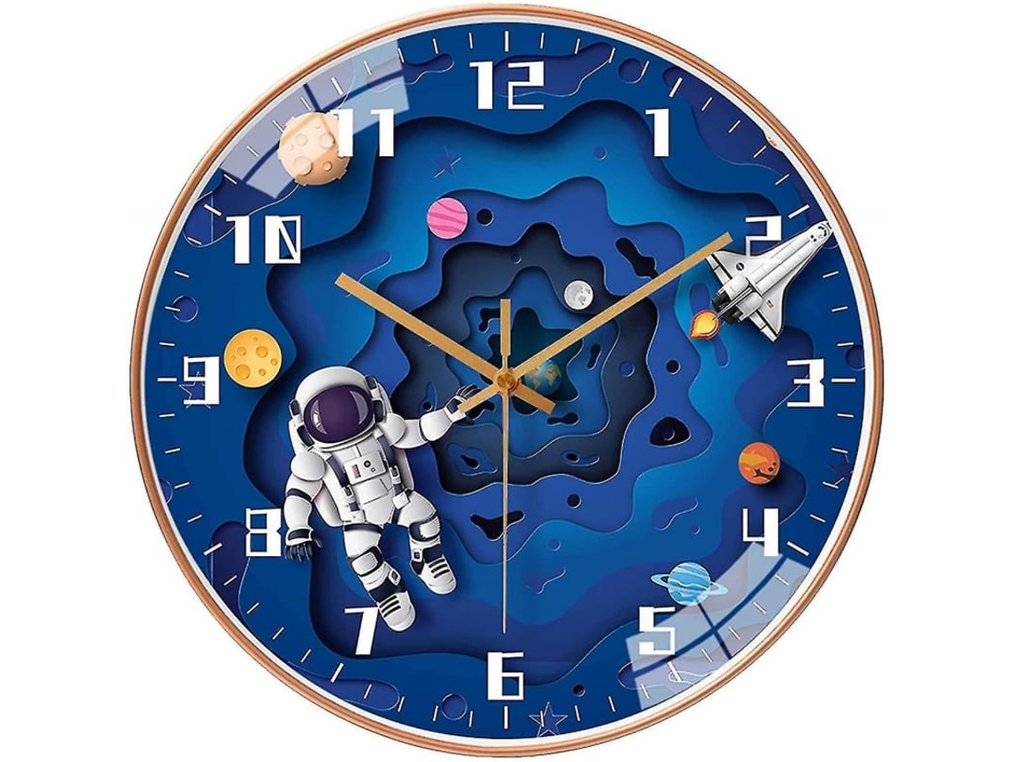 2026-relógio De Parede Infantil 8 Polegadas Com Movimento Silencioso, Design Espacial, Sem Tic-tac, Para Quarto Pwq