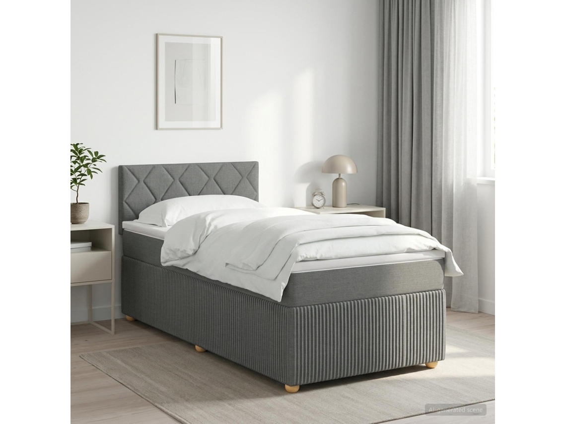 Vidaxl Cama Box Spring Com Colchão Cinzento-escuro 90 X 190 Cm Tecido