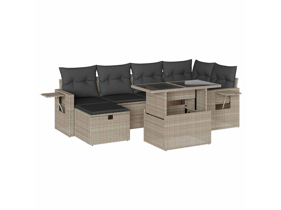 Conjunto 7 sofás jardim com almofadões VIDAXL vime PE cinzento-claro