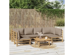 Vidaxl 7 Pcs Conj. Lounge Jardim Bambu C/ Almofadões Cinza-acastanhado