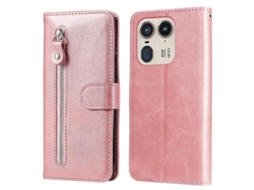 Capa Tipo Carteira Com Zíper Para Motorola Edge 50 Ultra 5g / Moto X50 Ultra 5g, Capa De Couro Pu Com Textura De Bezerro, Rosa