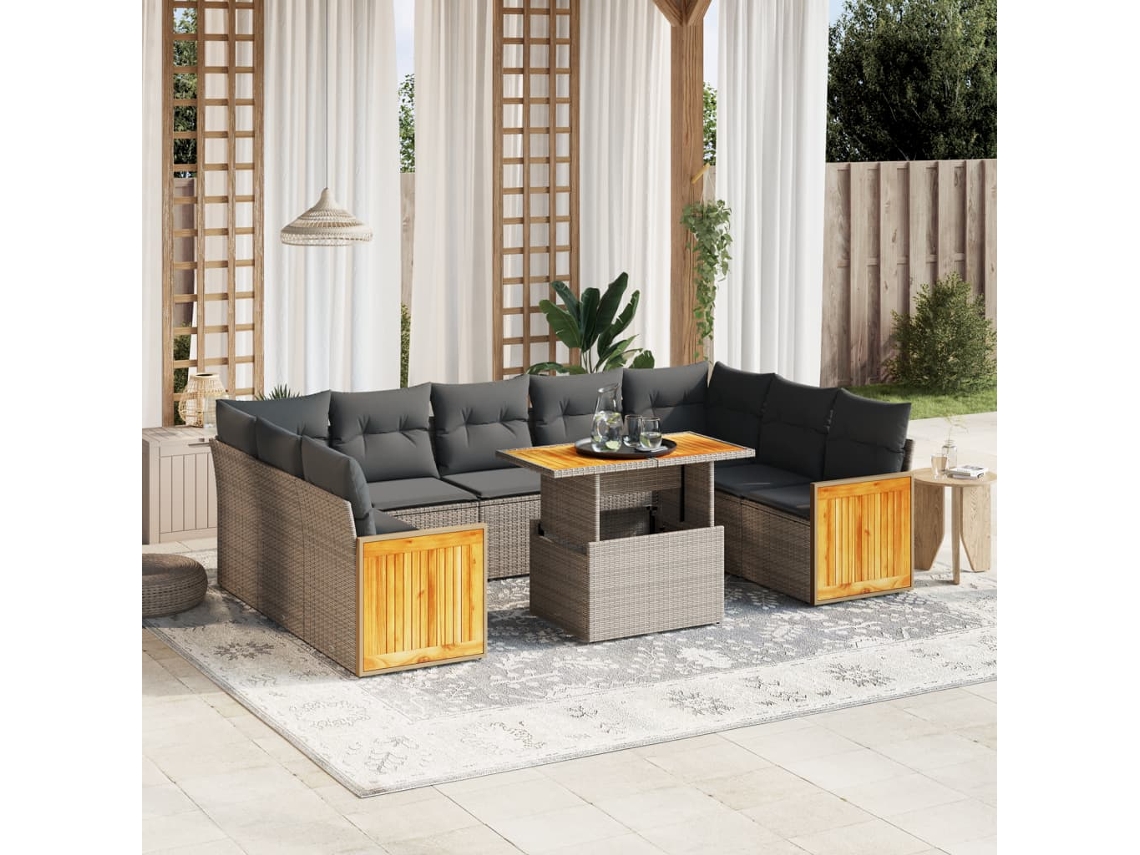 Jogo de Sofá Jardim 10 Peças C/ Almofadões Vime Pe Cinza Dkd Home Decor