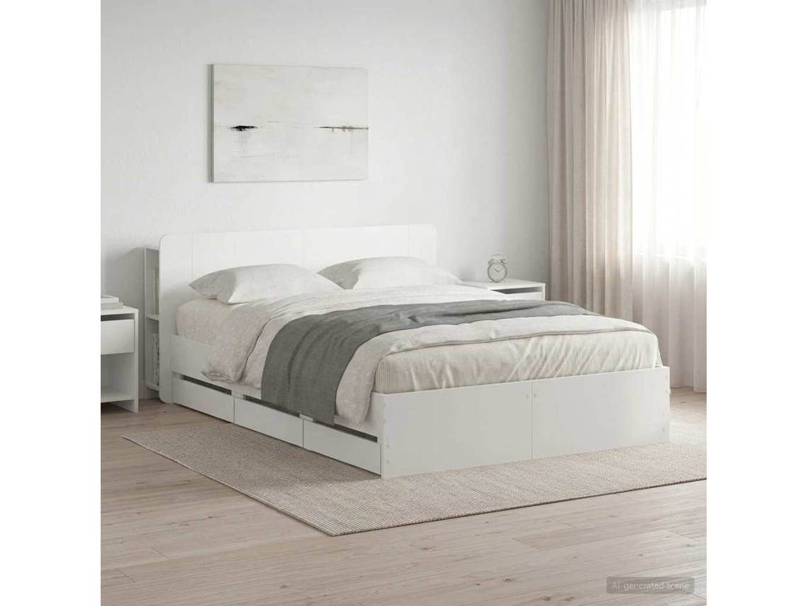 Vidaxl Estrutura De Cama Com Armazenamento E Cabeceira Branco